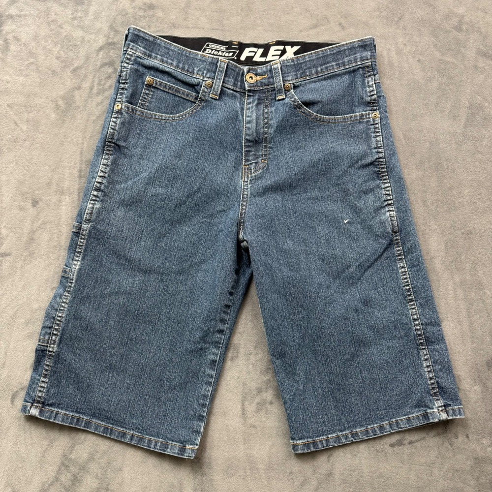 Dickies Flex Mens Denim Carpenter Shorts Blue Size 30 Utility Workwear